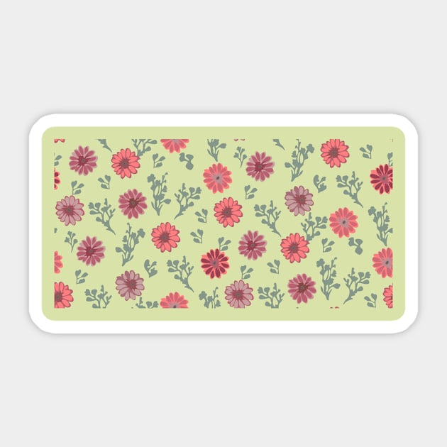 Dusty Pinnk Flowers on Soft Green Horizontal Sticker by ArtticArlo